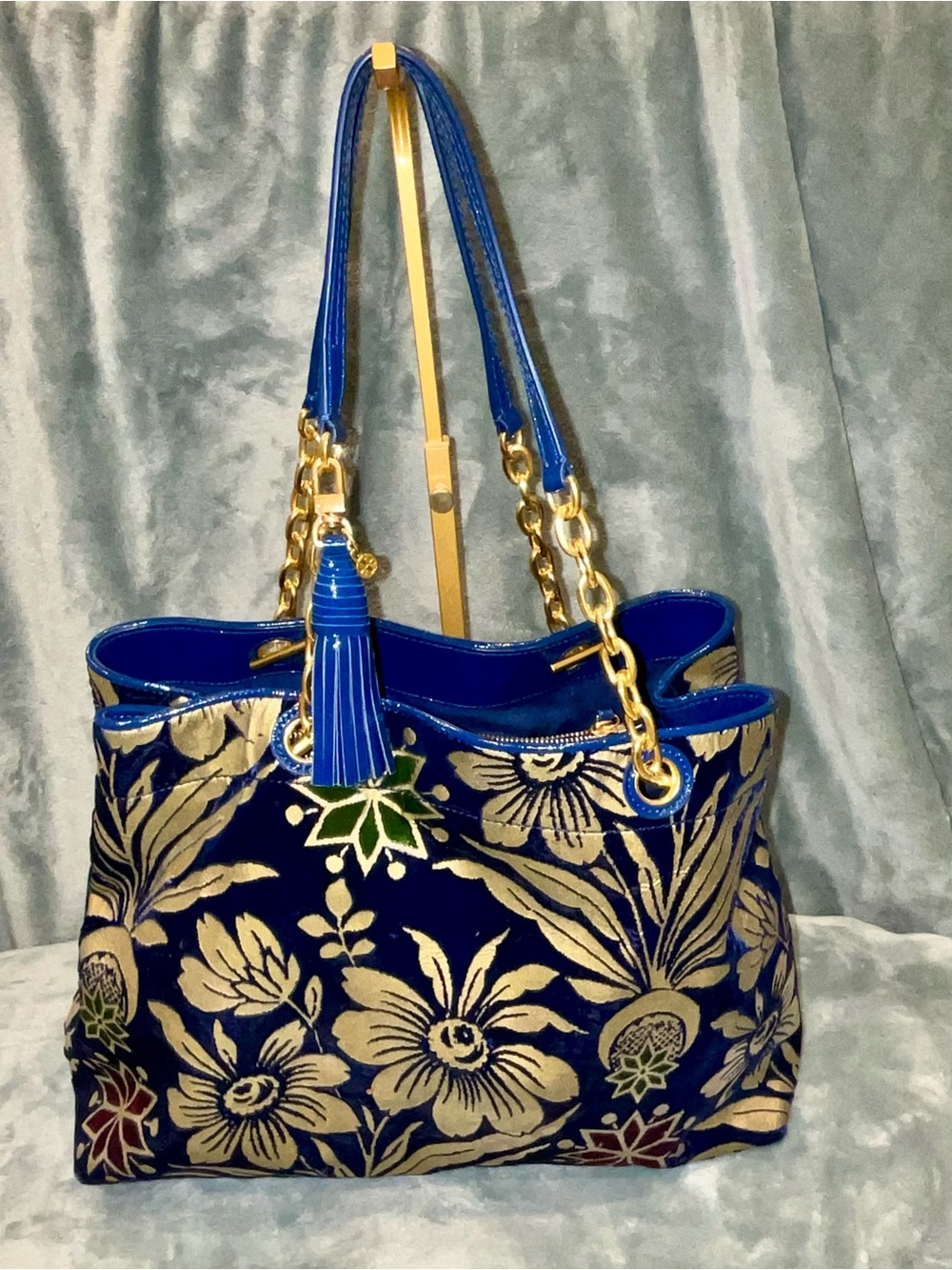 Tory Burch Blue Floral Velvet Purse